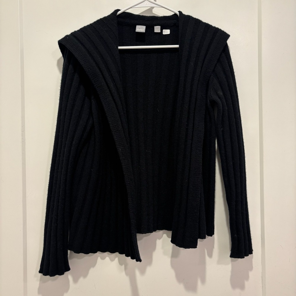 Cullen Womens Black 100% Cashmere Ribbed Open Front Cardigan Shawl Collar Size M